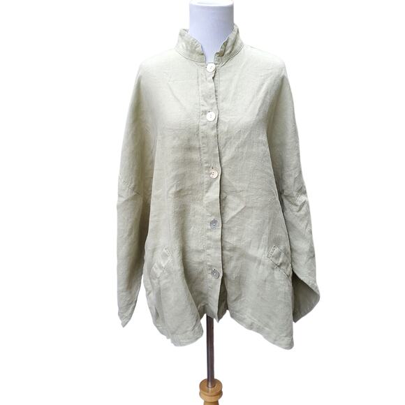 bryn Walker Tops - Bryn Walker Light Green Linen Button Down Tunic Top Pockets Lagenlook Sz L
